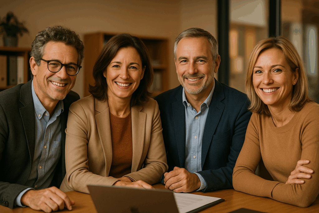 Groupe de dirigeants heureux apres mon intervention